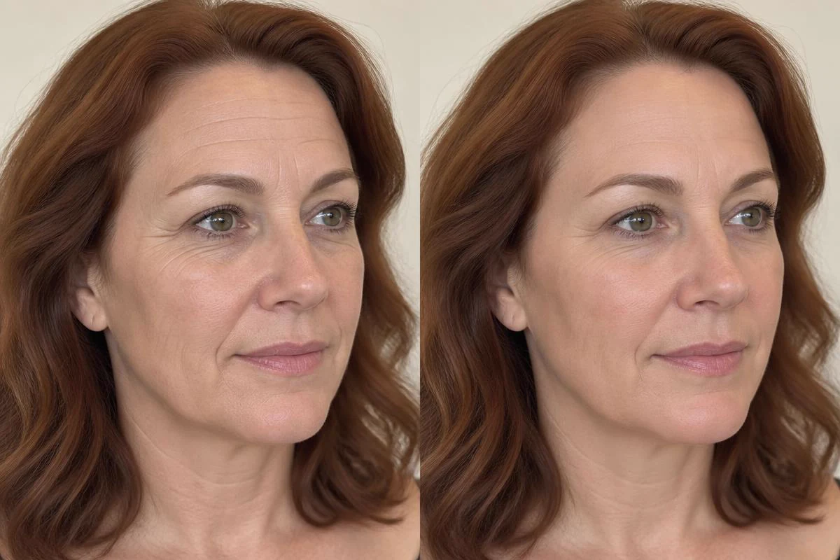 Illustrative before and after neurotoxin result on a middle-aged adult
