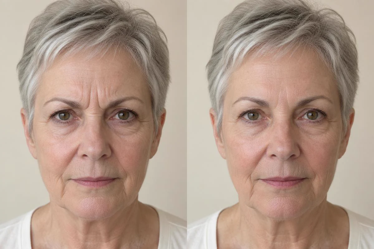 Illustrative before and after neurotoxin result on an older adult
